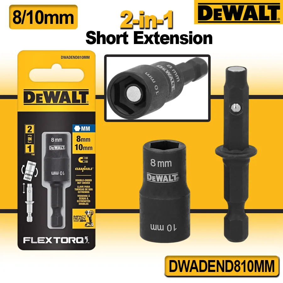 

Двусторонняя головка DeWalt 2-в-1 и короткий удлинитель 8/10 мм для ударной дрели, двухсторонняя гайковертка NO.DWADEND810MM