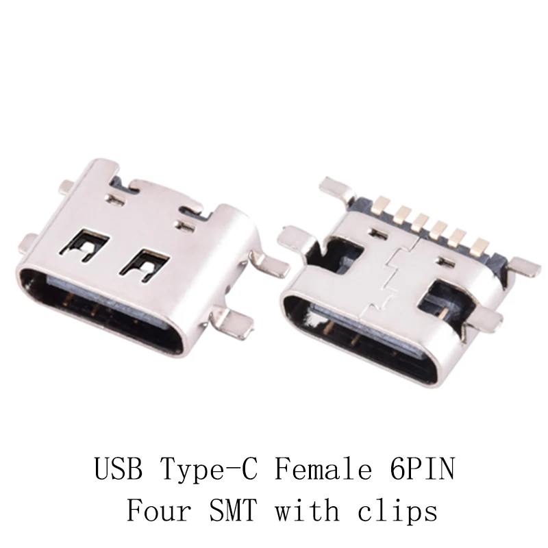 10pcs/lot Phone Tail Charging USB Jack Type C Female Connector 6Pin SMT Four Feet SMT WITH CLIP