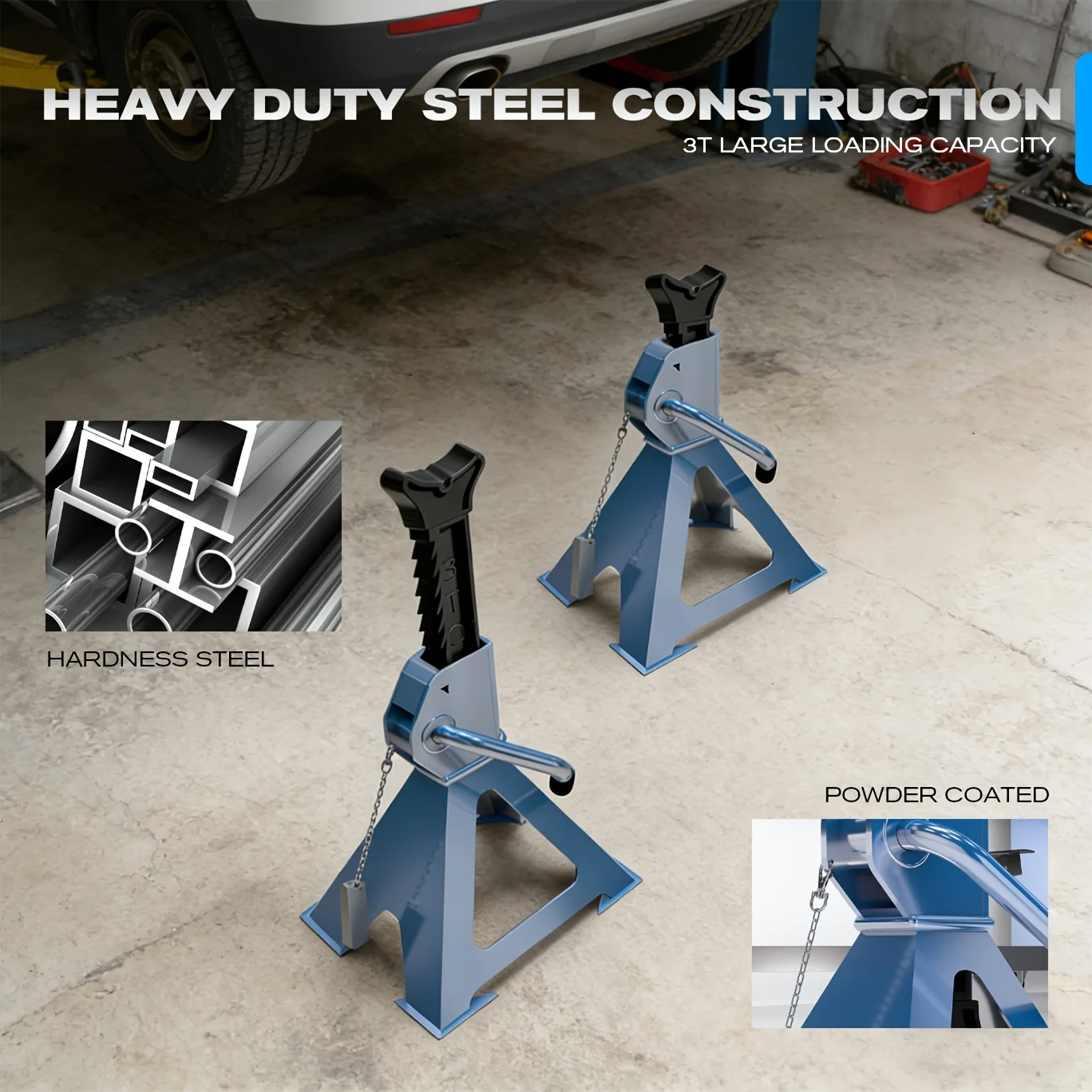 

3 Ton 6000 LBS Heavy Duty Steel Car Jack Stands 1 Pair, Double Locking Safety Design, 10.43-15.35 Inch Adjustable Height, Large Stable Foot Base, Ideal For Car SUV Pickup Truck ATV Vehicle Lifting