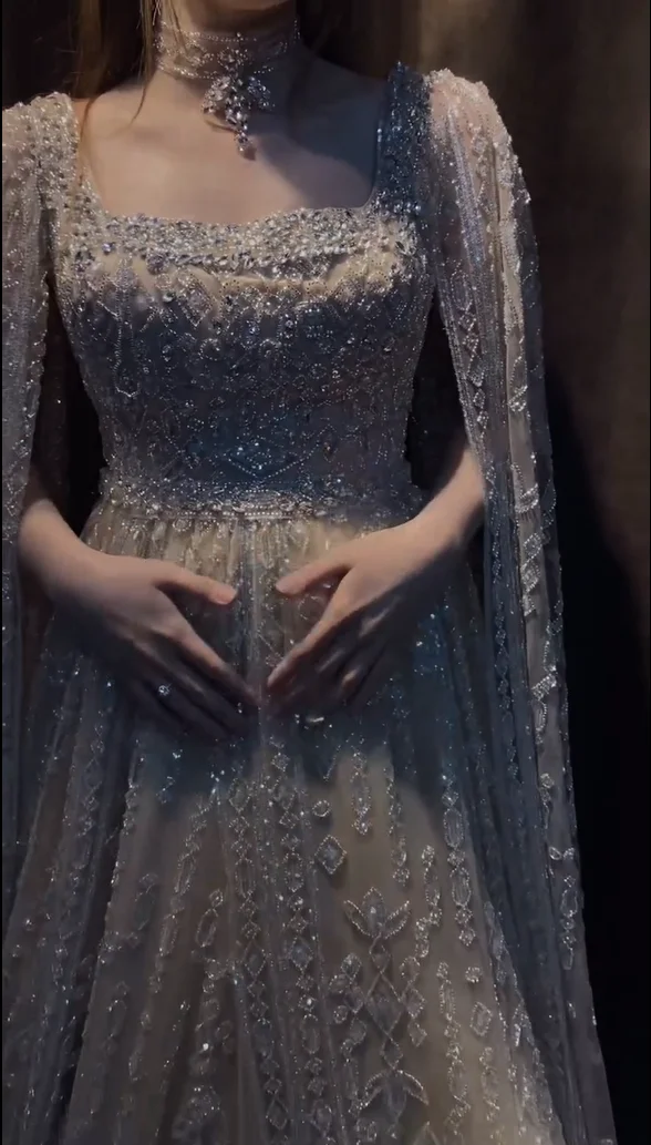 FATAPAESE dostosowane arabskie suknie wieczorowe z rękawami pelerynowymi w pełni kryształowe zroszony Abiye suknie wieczorowe suknie balowe w kształcie litery A na formalne okazje