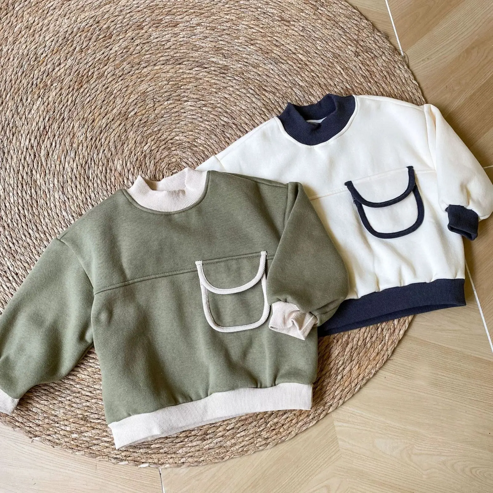 

Children Boys Velvet Hoodie 2024 New Autumn Winter Western Style Loose Kids Baby Boys Fleece Top Contrast Little Boy Pullovers