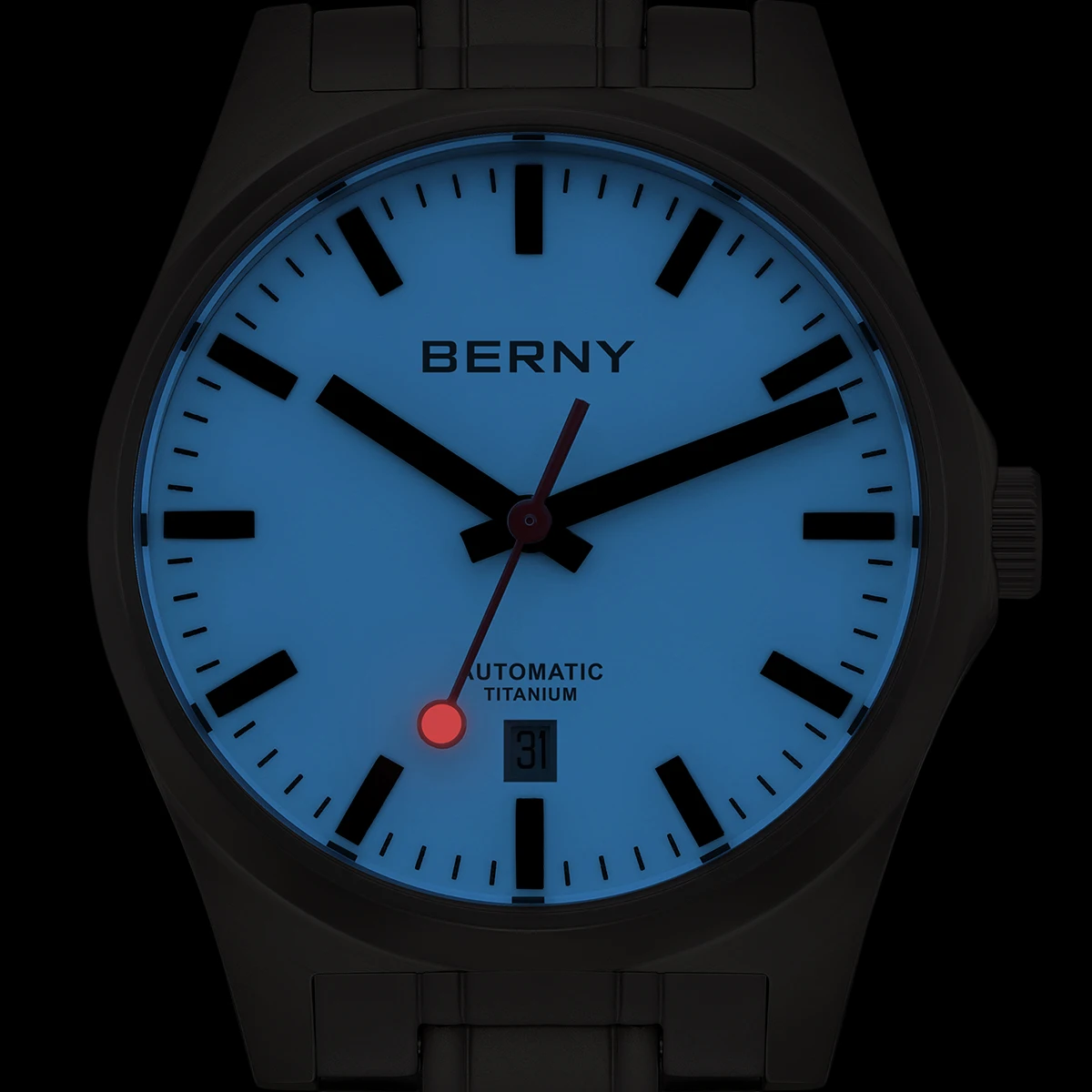 BERNY Titanium Automatic Watches for Men Mechanical Railroad Wristwatch Sapphire Full Luminous Dial 10ATM Waterproof Man Clock