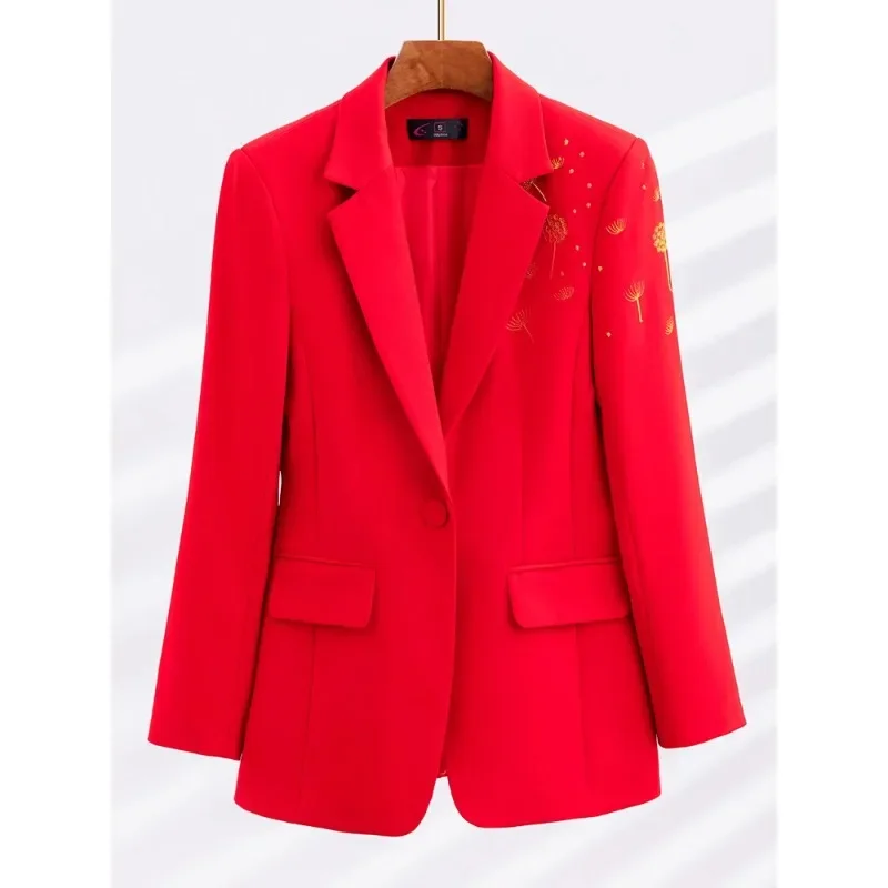 Blazer à manches longues pour femme, veste à bouton unique, manteau formel, noir, rouge, rose, vêtements de travail d'affaires, dames de bureau, mode féminine