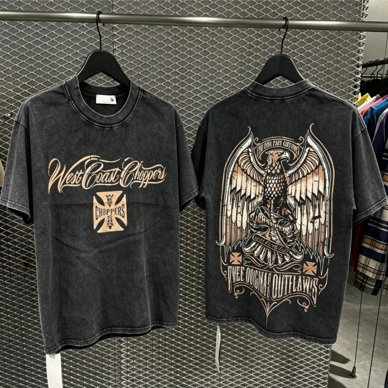 Summer Street 2XL West Coast Choppers Tshirt Retro Fading Letter Eagle Print Men Women Loose Casual Short Sleeve Cotton Tops