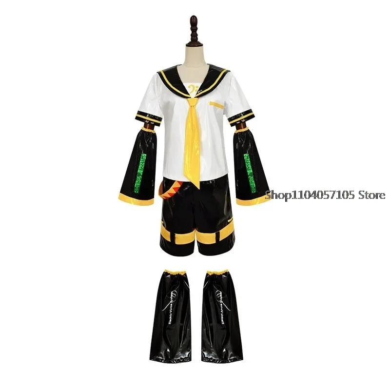 Fantasia de Cosplay de Kagamine Len e Rin, Uniforme com Mangas e Leggings, Headwear para Comic Con, Roupas