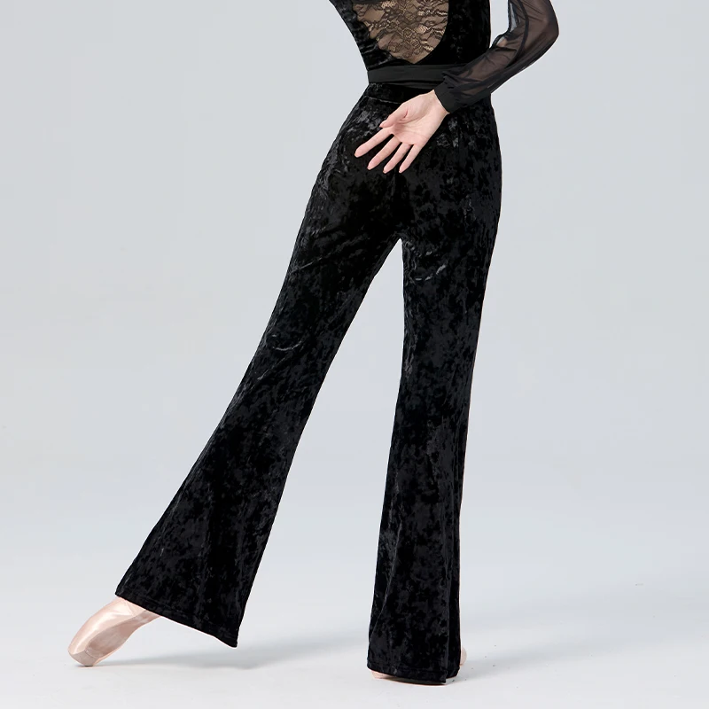 Adult Women Velour Bell-bottom Pants Modal Flare Long Trousers Black Fitness Vintage Gymnastics Flare Trousers Bell-bottoms