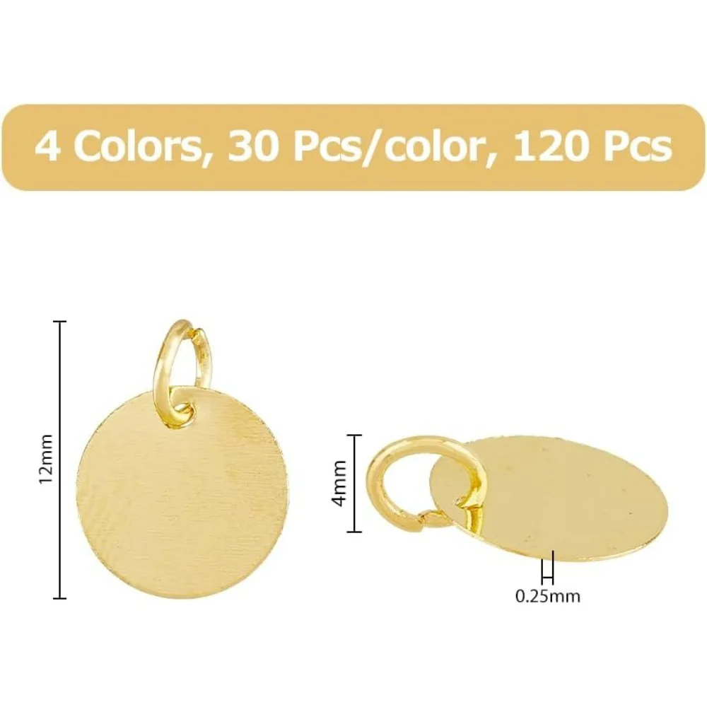 120Pcs 4 Colors Brass Stamping Blank Tag Charms Flat Round Metal Stamps Tags 12mm Diameter Blanks Pendants forJewelry Necklace