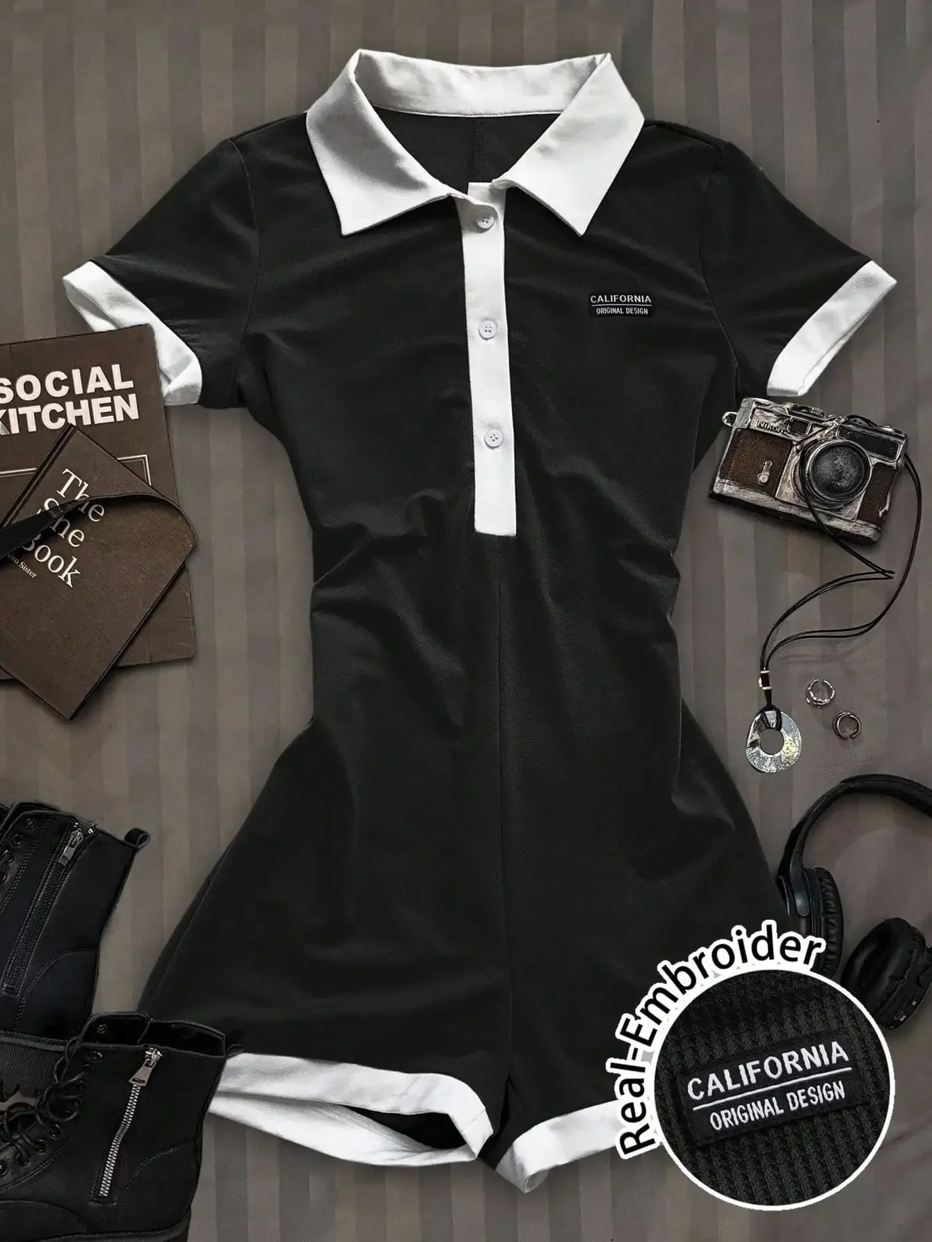 Casual and simple lapel women's jumpsuit, sleeveless, elegant and sexy lapel waist-hugging short jumpsuit