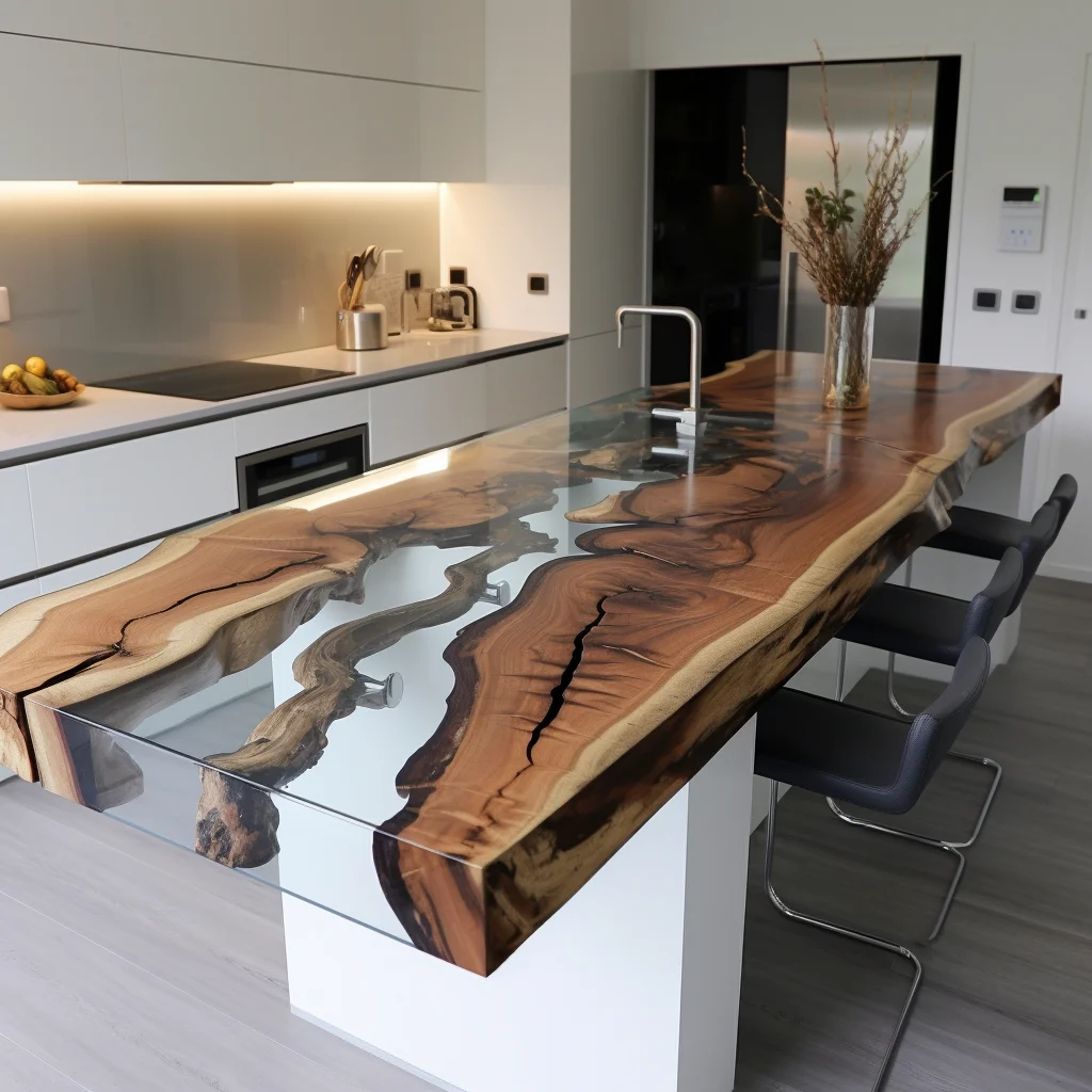 Top Blue Epoxy River Live Edge Countertops Vanity Tops & Table Tops Custom Made Solid Wood Kitchen Island