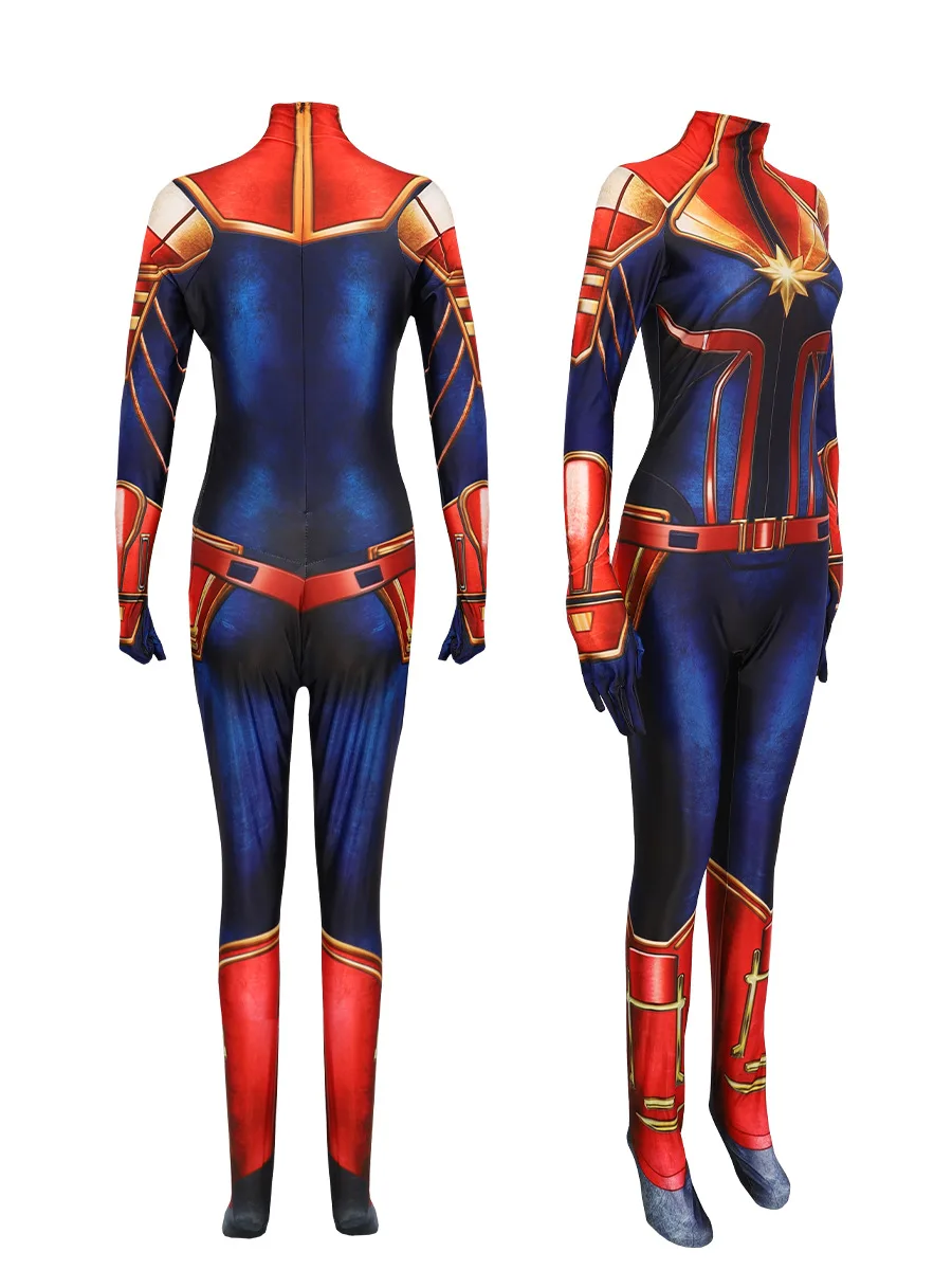 ชุดจั๊มสูทสำหรับผู้หญิงลายกัปตันชุดคอสเพลย์ผู้หญิงซูเปอร์ฮีโร่ชุดติดกันสำหรับงานเทศกาลฮาโลวีนงานคาร์นิวัลเด็ก