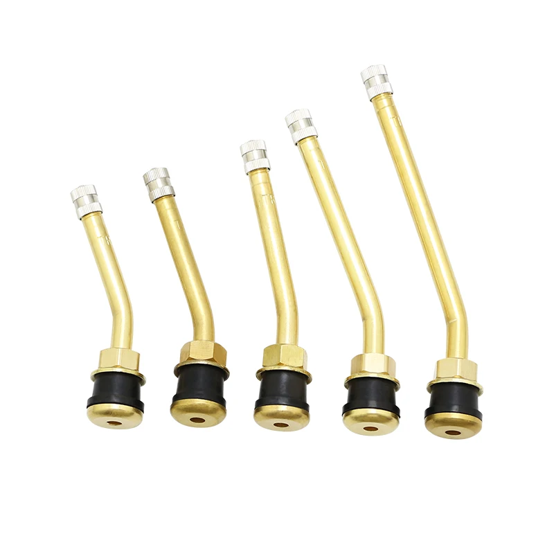 

27° Bend Brass Tubeless Bus Tire Valves Copper Truck Tyre Valves 27 Degree Clamp-in Metal Valves for Rim Hole 16mm/0.625”