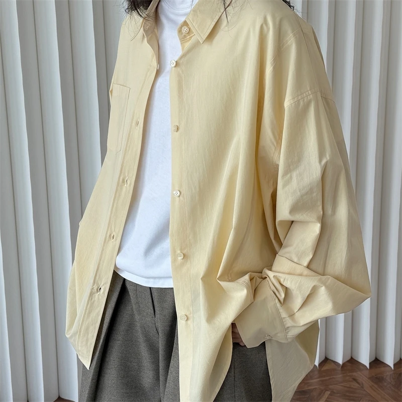 Wiosenna i jesienna damska luźna koszula z długim rękawem i kołnierzykiem w jednolitym kolorze