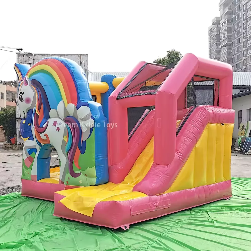 Unicorn Jumping Castle Commercial Inflatable Bouncy Castle Slide Combo Outdoor Birthday Party Bounce House For Girls