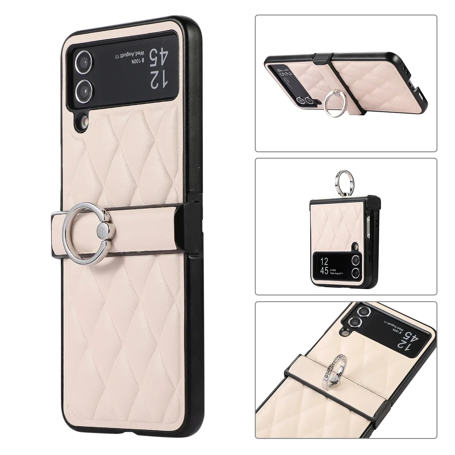 

Plain Folding Leather Phone Case for Samsung Galaxy Flip 6 4 5 Flip3 Flip4 Flip6 Ring Stand All-Inclusive Protective Cover