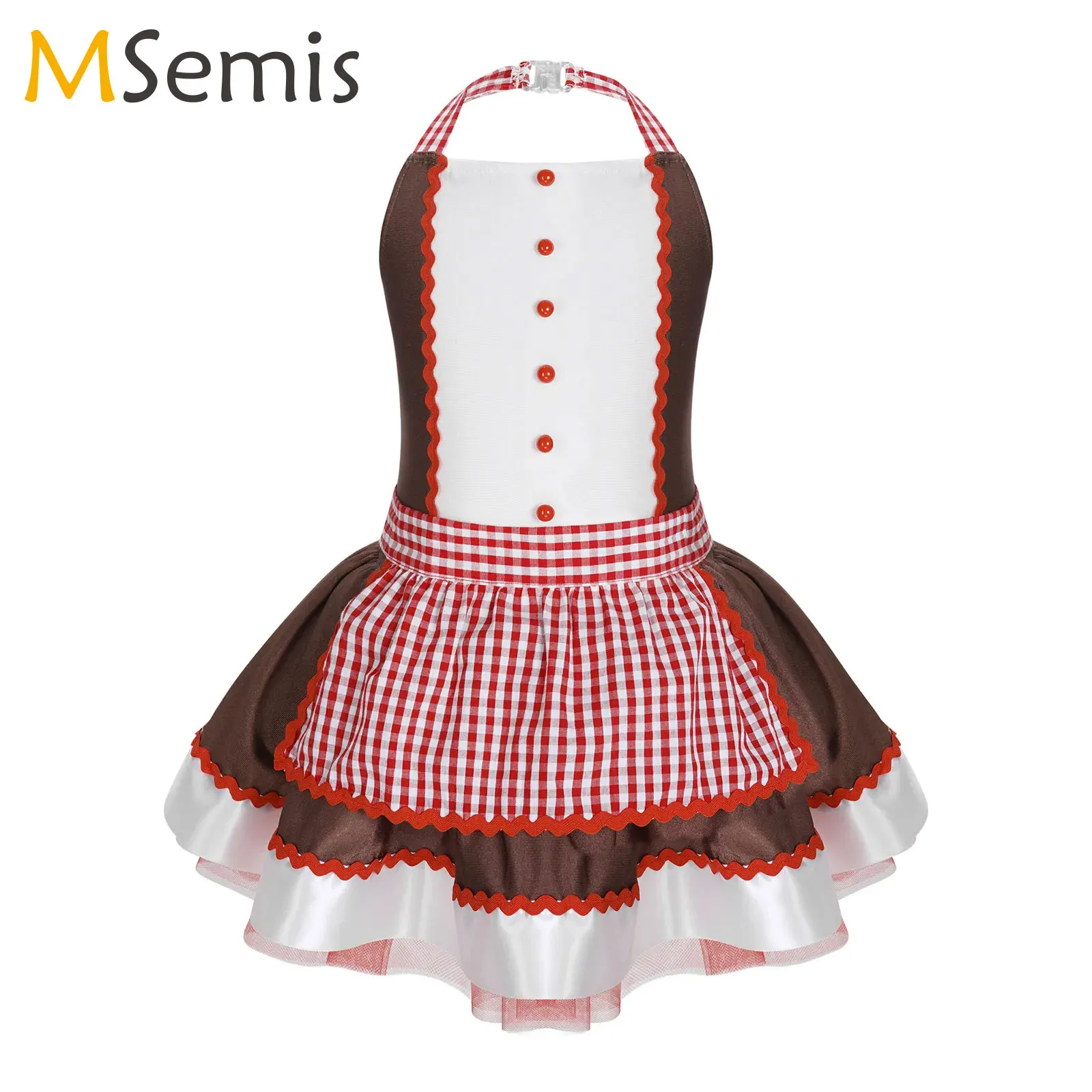 Kids Girls Halloween Cookie Gingerbread Man Princess Dress Cosplay Costumes Jumpsuit Party Performance Ballet Tutu Dancewear