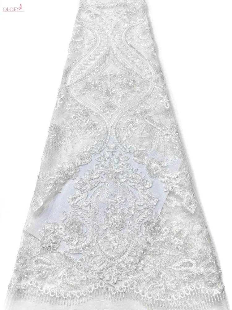 Imagen 3: Tela de encaje nigeriano de lujo OLOEY con lentejuelas africanas para vestidos de novia, diseño bordado para novios