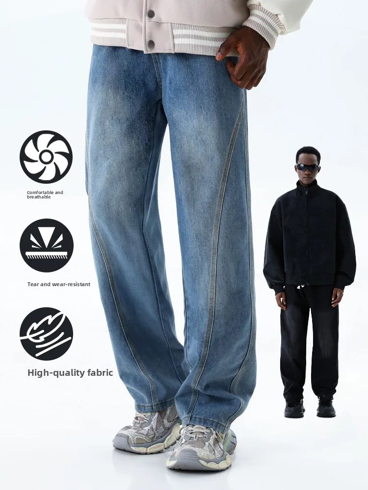 

MMOPTOP Men's Casual Loose Faionable Jeans Cotton Polyester Blend Comfortable Straight Leg Long Pants Autumn Wear