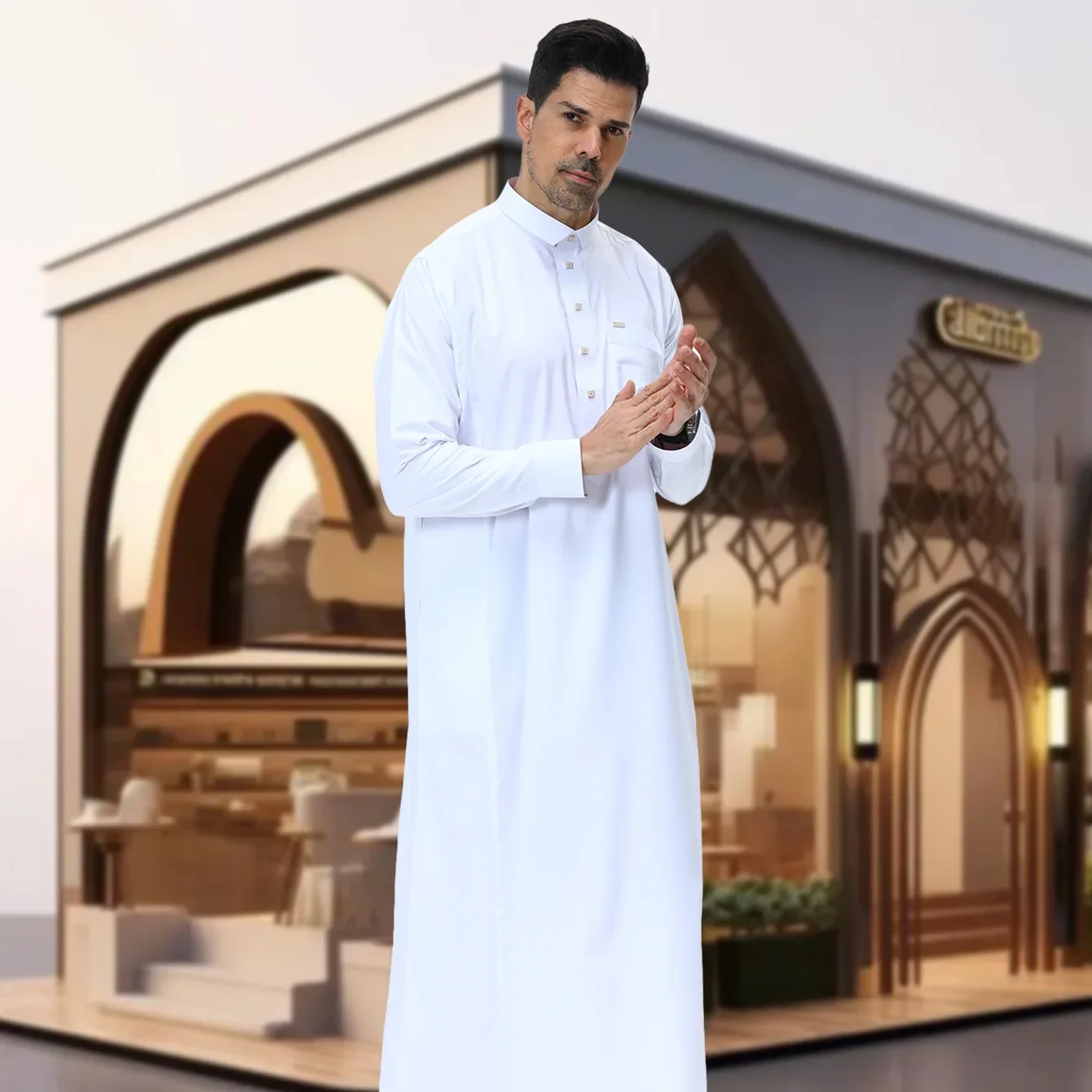 

Saudi Arabic Men Long Sleeve Robe White Abaya Jubba Thobe Turkey Kaftan Muslim Dress Daffah Dishdasha Traditional Islam Clothing