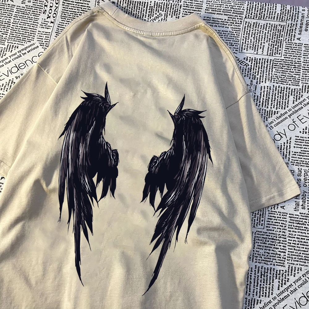 Black Beautiful Wings Print T Shirt Male Summer Fashion Clothes Street Breathable Short Sleeve Casual Cool Hip Hop T-Shirts Men