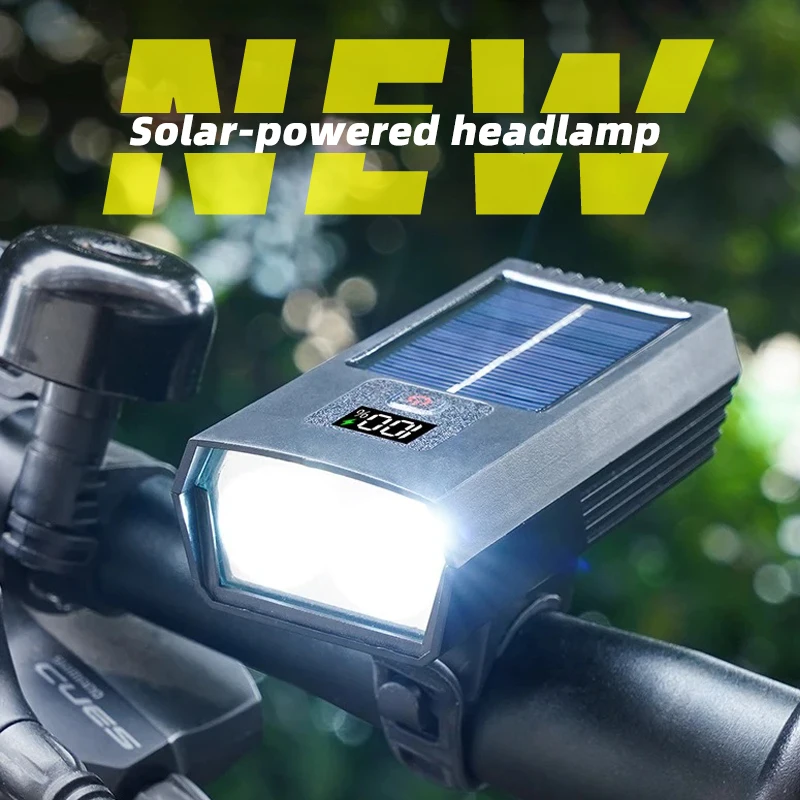 Solar Charging Waterproof Bicycle Light Multi-function Digital Display Riding Head Light for Mountain Road Bike