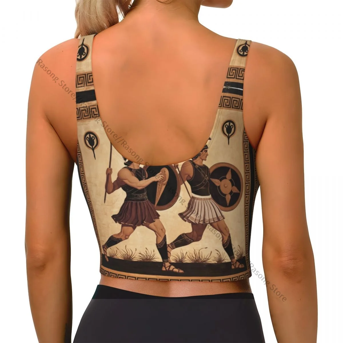 Women Sexy Sports Vest Ancient Greek Fighting Traditional Ethnic Background Female Streetwear Sport Lingerie Tee Crop Top