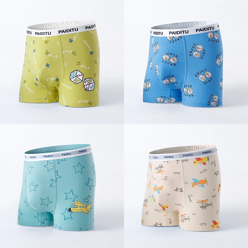 4Pcs/pack Boys Underwear Cotton Boneless Process Underpants for Teenage Baby 3D Cropping Shorts Panties High Quality Kids Boxers