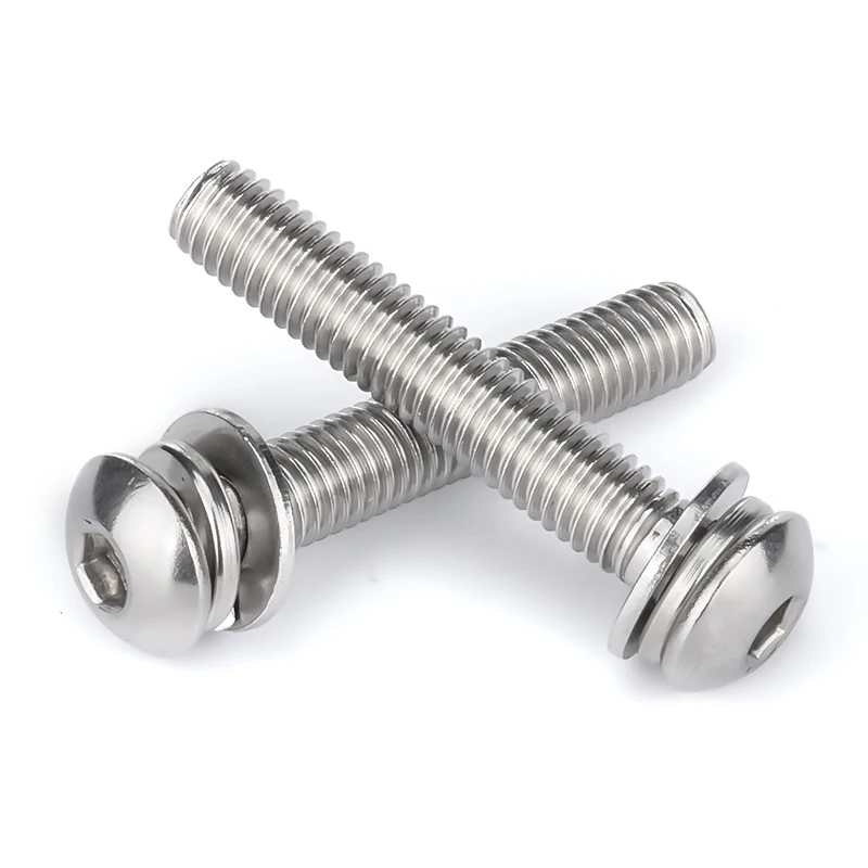 M2.5 M3 M4 M5 M6 M8 Pan Head Hexagon Socket  Screws Bolts With Washer Three Combination Machine Sems Screw 304 Stainless Steel
