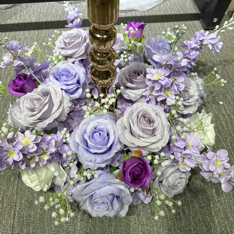 Purple Floral Row Table Centerpiece Ball Wedding Banquet Flower Strips Arrangement Event Stage Backdrop Arch Home Party Decor