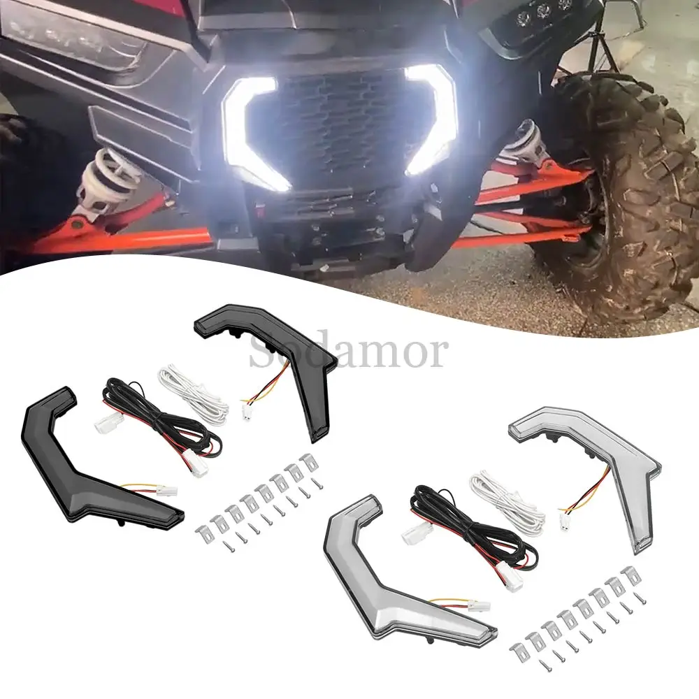 For Polaris RZR XP XP4 1000 2014-2018 RZR-S 4 900 2015-2020 UTV Accessories Front LED Fang-Accent Light DRL Turn Signal Lamps