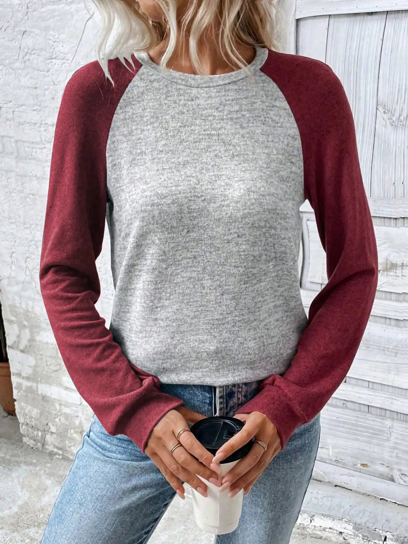 EMERY ROSE Felpa casual da donna a maniche lunghe con maniche raglan a contrasto di colore, girocollo, per l'autunno, per la laurea, per il ritorno a scuola