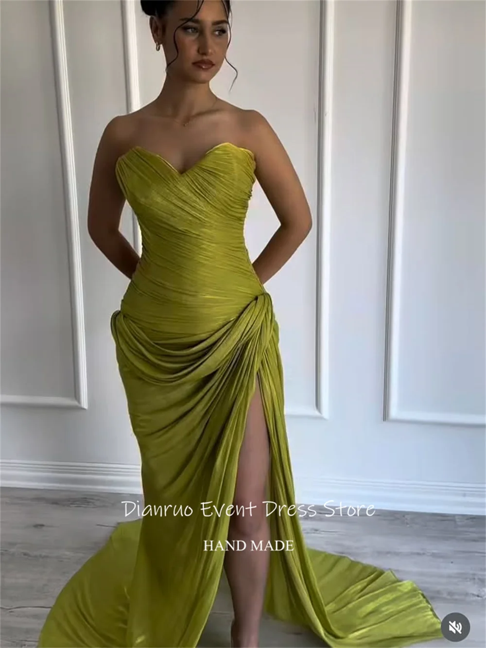 Dianruo فستان سهرة شيفون مثير مكشكش بفتحة جانبية فساتين مطوية للنساء فساتين حفلات على شكل قلب 2025 مخصصة