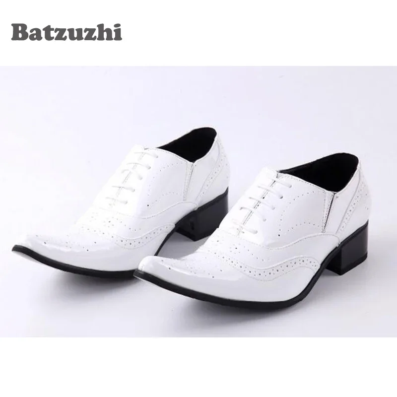 

Batzuzhi Height Increased New Leather Shoes Men Pointed Toe Men Shoes Patent Leather White Wedding Shoes for Men, Sizes US6 to12