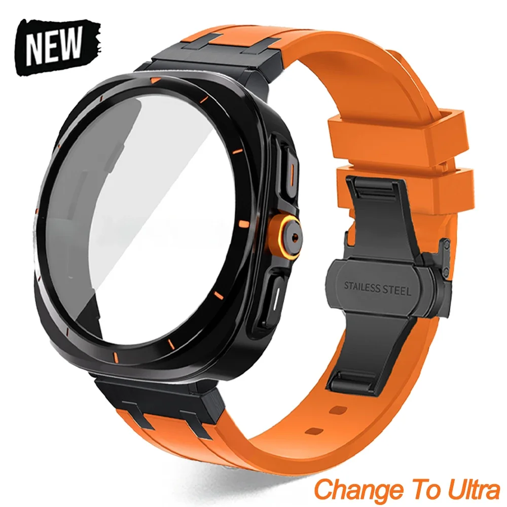 

Luxury Rubber Strap+Plastic Case for Samsung Galaxy 7/6 44mm 40mm Sport Men Silicone Band for GALAXY 7 Change To Ultra Bracelet