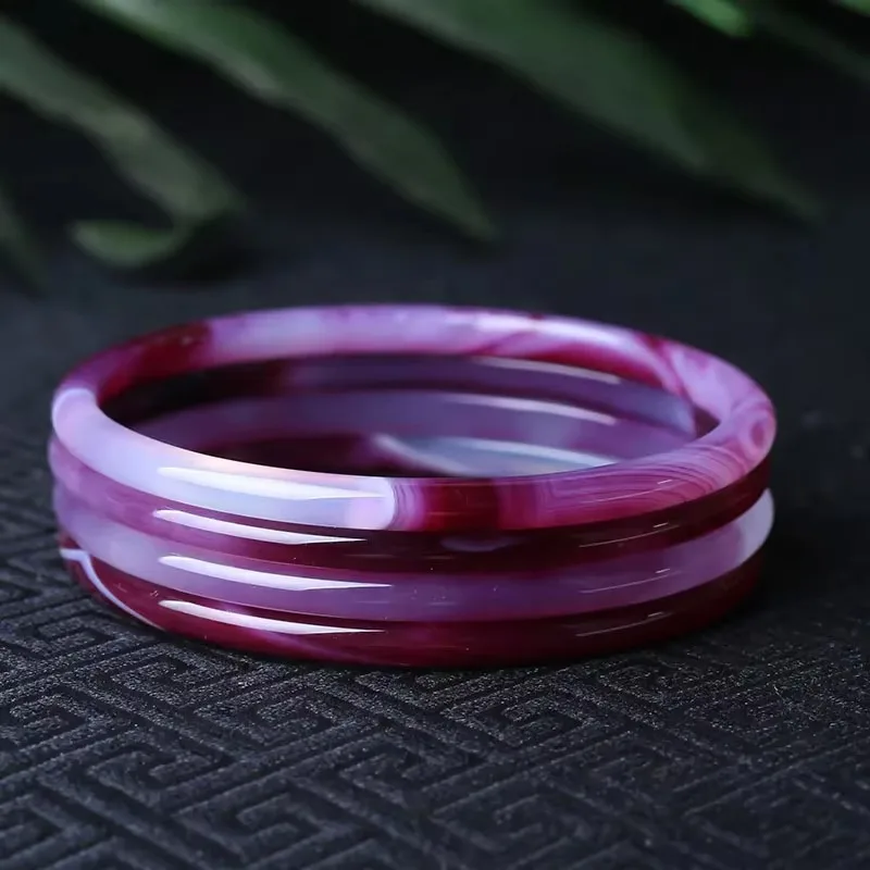 Natural Purple Chalcedony Hand-carved Thin Round Bracelet Fashion Boutique Jewelry Women Purple Agate Beauty Bracelet