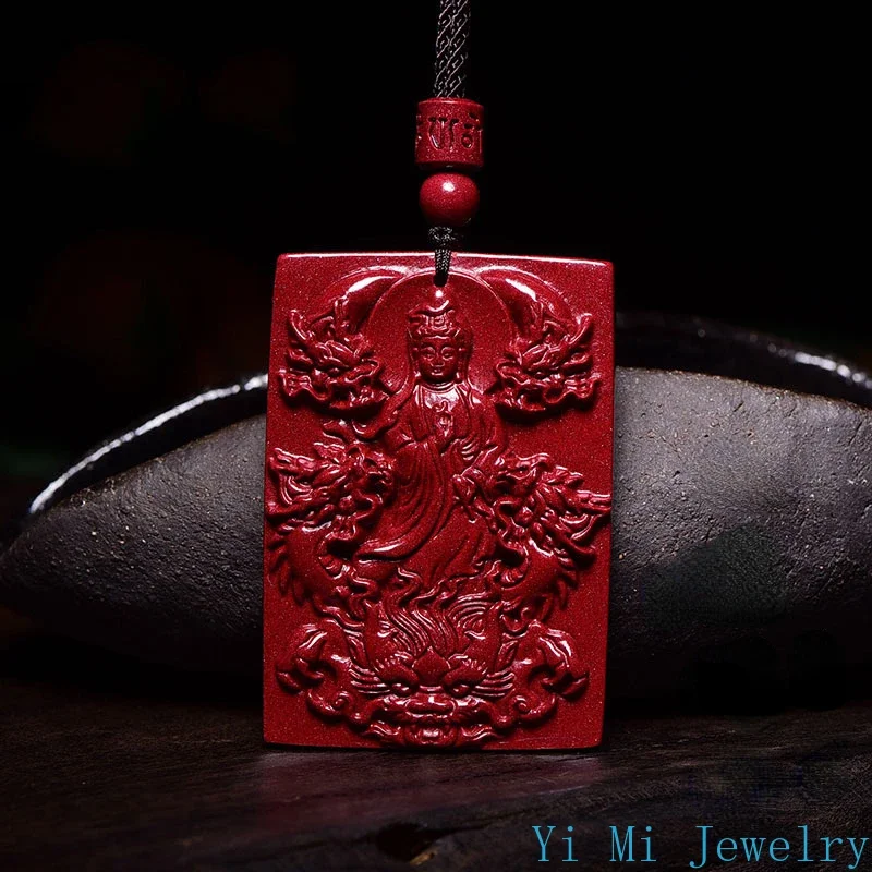 

Original Mine Cinnabar Nine Dragon Guardian Avalokitesvara Pendant Purple Gold Sand Avalokitesvara Talisman Pendant Necklace