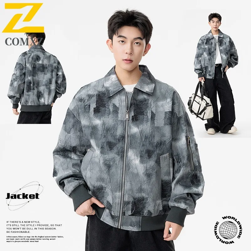 سترة COMXZ للرجال على الطراز الصيني مقاس كبير جديد قماش أكسفورد مخطط وطية صدر السترة الاتجاه اليومي النسخة الكورية معطف خفيف فاخر للتنقل 2025