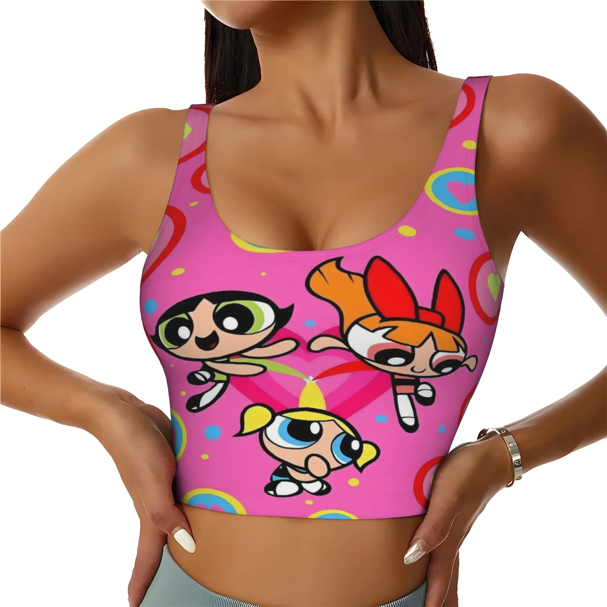 Custom High Impact Poweres Anime Puffes Sports Bra Women Buttercup Blossom Bunny  Gym Workout Yoga Crop Top