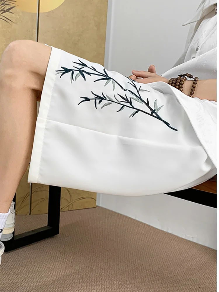 

Новые китайские шорты из бамбукового шелка с вышивкой, свободного кроя, летние спортивные брюки, мужские повседневные брюки длиной до колена