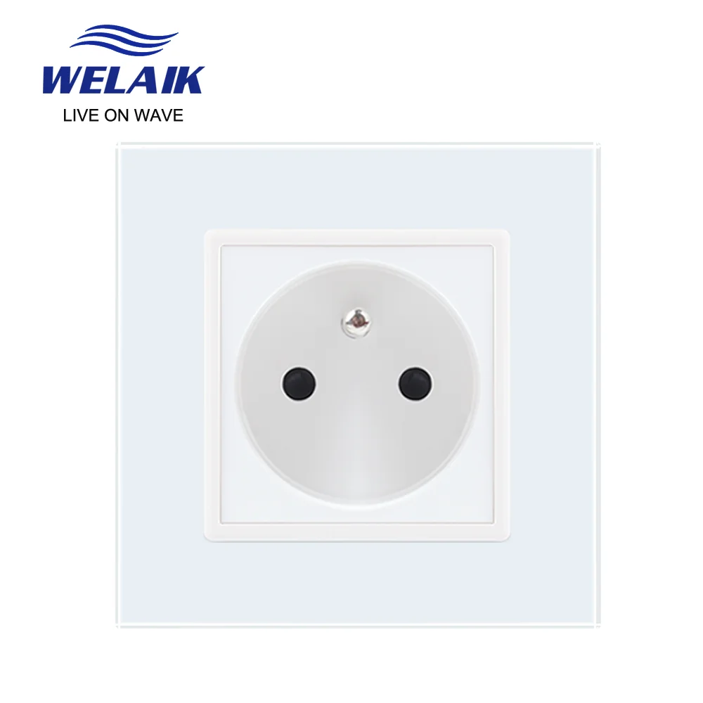 

WELAIK 16A 1Frame 80*80mm France French Standard Wall Power-Socket Tempering-Glass Panel Outlet White Black 220V A18FW
