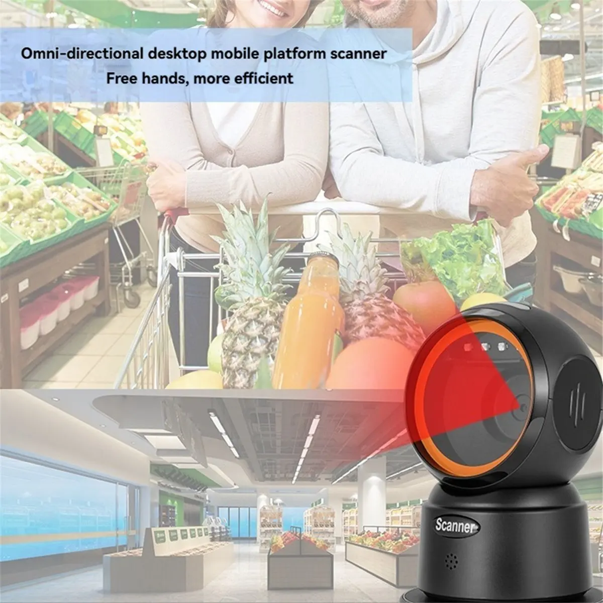 A10I 2D QR Barcode Scanner Wireless Bluetooth Hands-Free Omnidirectional USB Barcode Reader 1D QR Screen Barcode Scanning