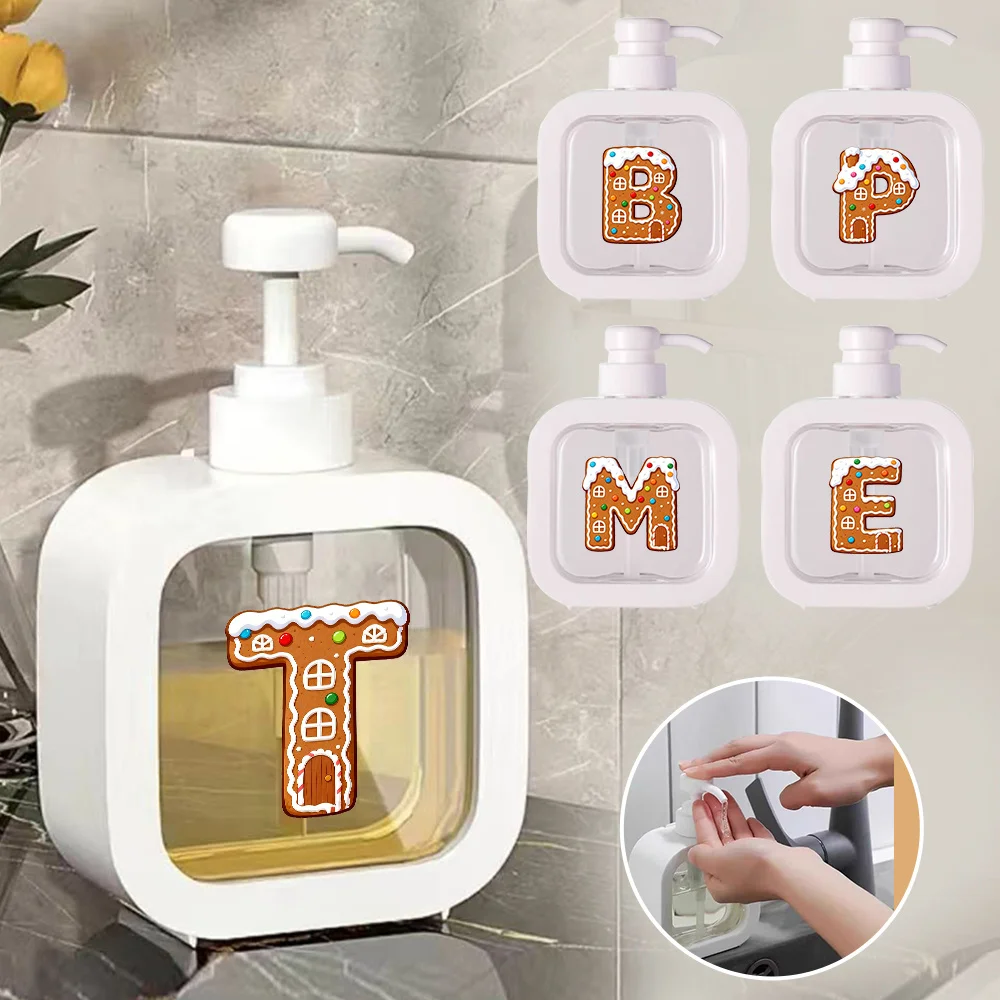 

500ml Shower gel Soap Pump Dispenser Empty Bottle Press Type Large-Capacity Dispensers Christmas Gift Gingerbread House Pattern