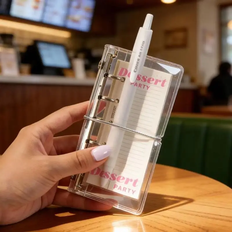 Compact Size Transparent PVC Binder Notebook M2.5 With Elastic Band Photo Card Organizer DIY Loose-leaf Journal Students
