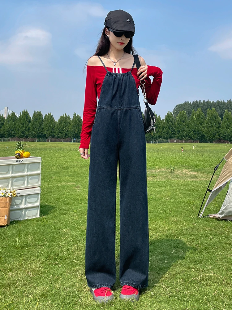 

Salt Series Anti-Aging Denim Overalls Women's Spring Summer Autumn Slimming Strap High Waist Straight Leg One-Piece Vintage W...