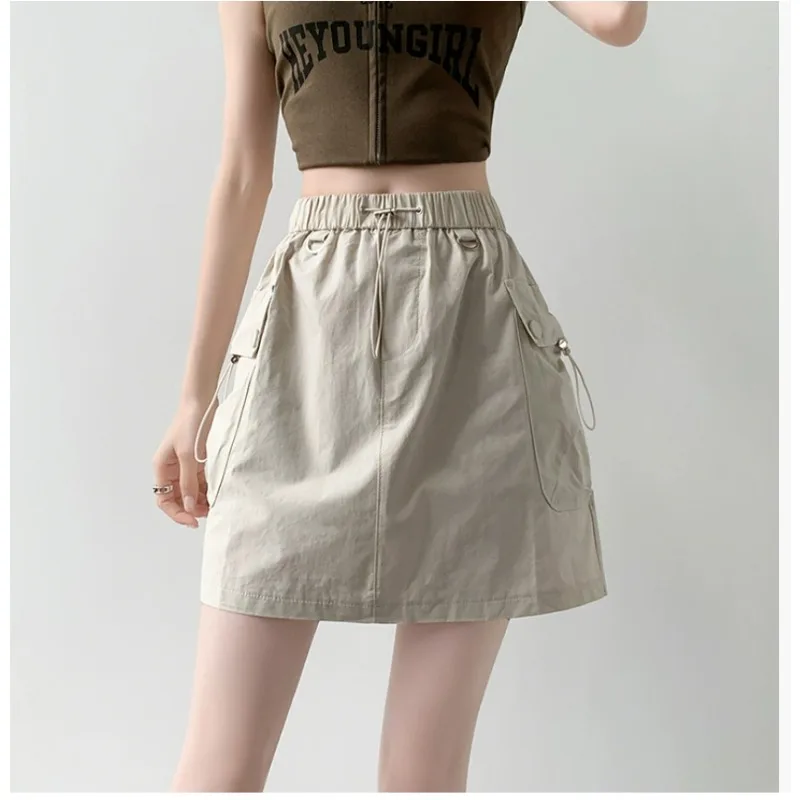 

American Sle Spicy Girl Dstring ket Workwear Skirt Slimming Versatile f-length Skirt for Small Figures