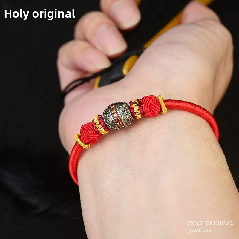 Chinese Style Five Elements Lucky Beaded Red Rope Bracelet Handwoven Fortune Blessing Unisex Bracelet For Zodiac Year Jewelry