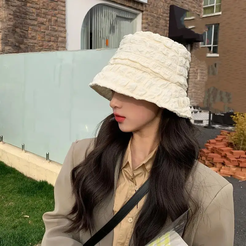 Women's Cream Textured Bucket Hat UPF UV Protection Lightweight Soft Fabric for Gardening Hiking Daily Leisure Time
