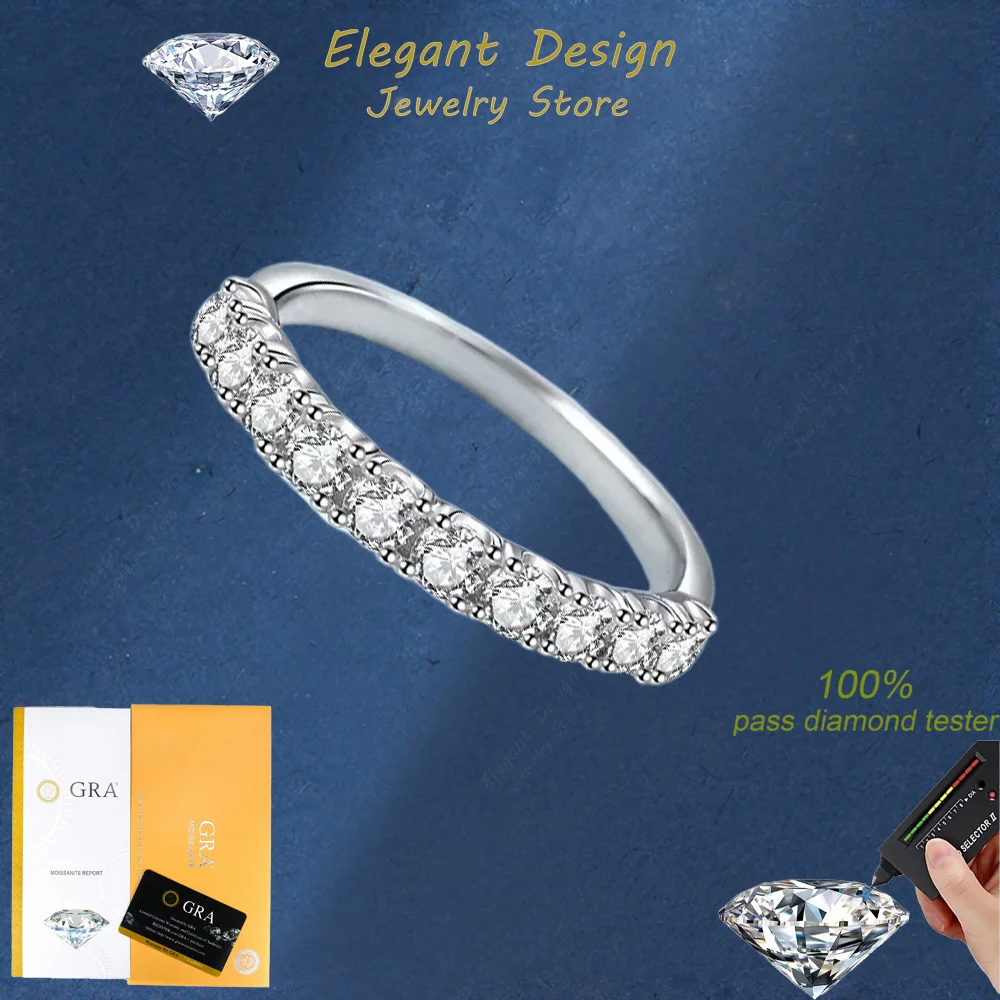 

Elegant Design 0.6/1CT One Line Ten Moissanites Ring for Women, Platinum PT950 Diamond Ring Minimalist Versatile GRA Certified