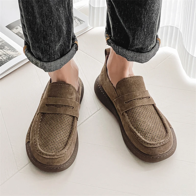 

Genuine leather men's casual shoes Comfortable and wear-resistant Slip on loafer Adult leisure outdoor walking and driving shoes