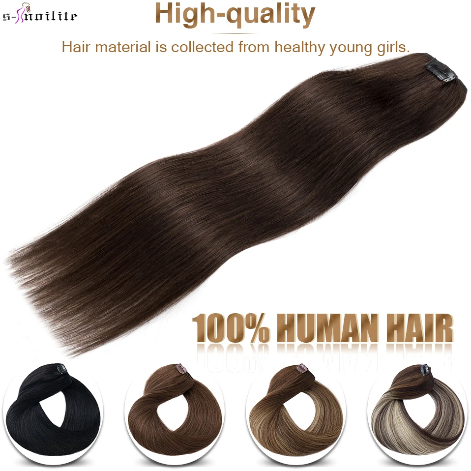 S-noilite 7Pcs/Set Human Hair Clip In Hair Extensions Natural Extension 22" Full Head Blonde Brown Hairpiece Remy Hair Clip Ins