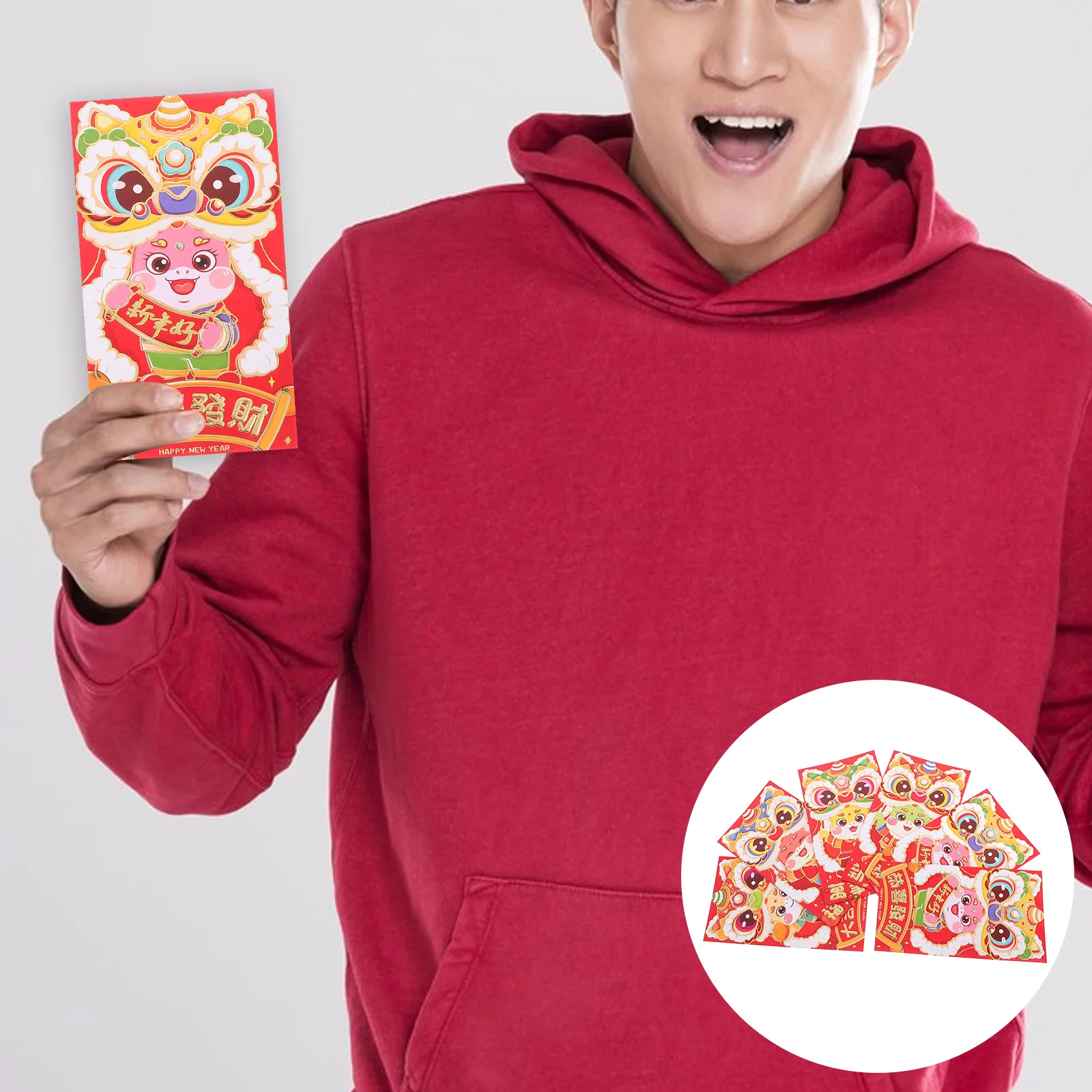 

60 Pcs Lai Shi Feng Hong Bao Red Envelopes Chinese Lunar New Year Cartoon Decorative Packets Decorations Paper